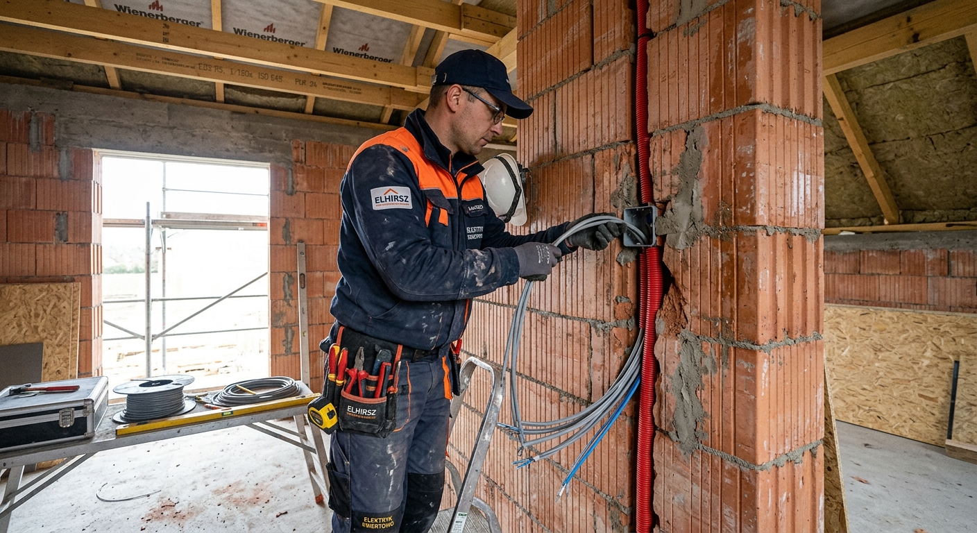 Elektryk przy rozdzielnicy elektrycznej